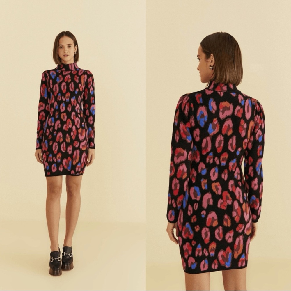 Farm Rio Iridescent Leopard Sweater Dress
